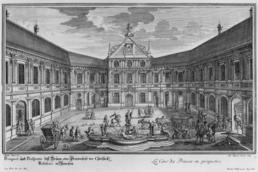 Palast in München, Deutschland, gestochen von Johann August Corvinus